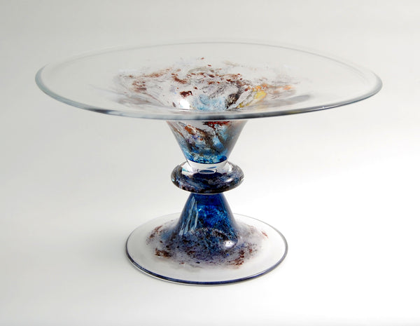 3MN 0506 - Elegant Footed Glass Bowl 'Stormy Sky'